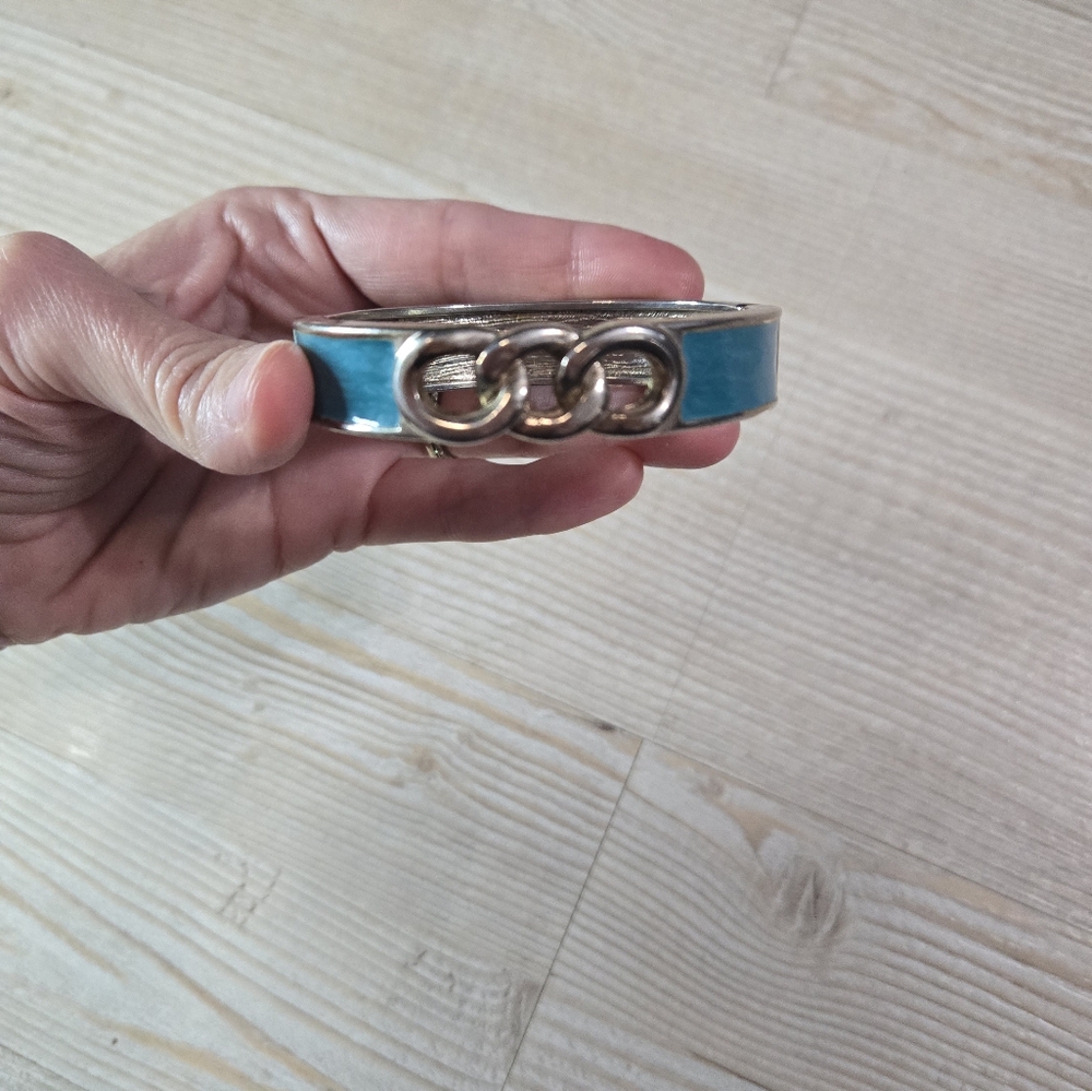 Teal Enamel Silver Tone Bracelet